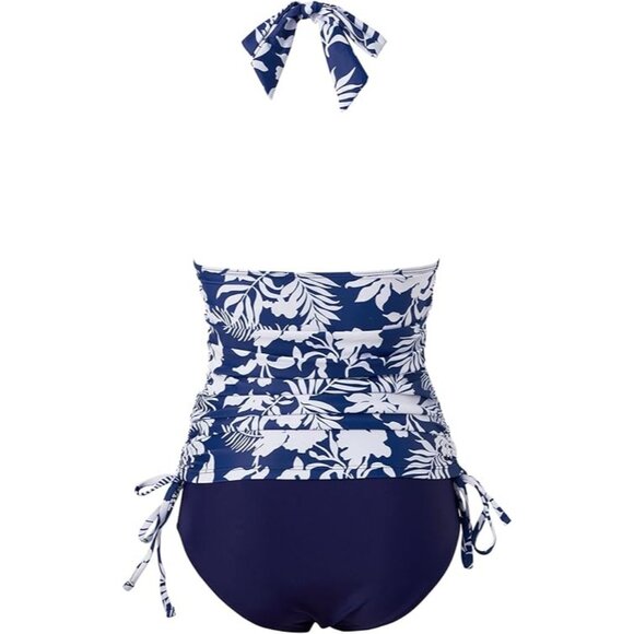 Suukess Gold Metal Sliders Floral Halter High Waisted Swimsuit Size Large - Picture 8 of 13